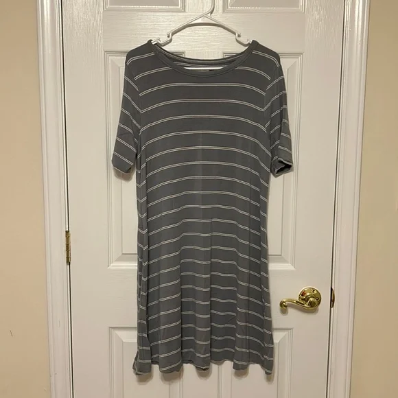 lou and grey striped dress Turner Bamboo T-Shirt Dress in Grey & Black Stripe